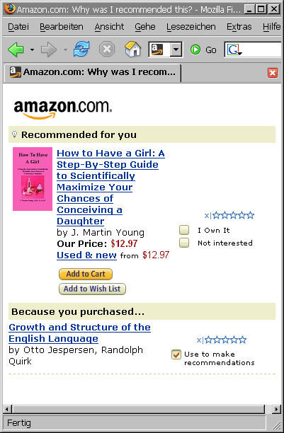 Screenshot of an Amazon recommendation I got today